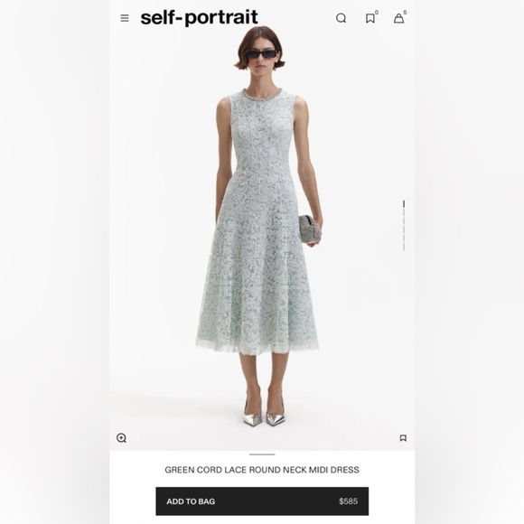Self Portrait GREEN CORD LACE ROUND NECK MIDI DRESS - Picture 1 of 5